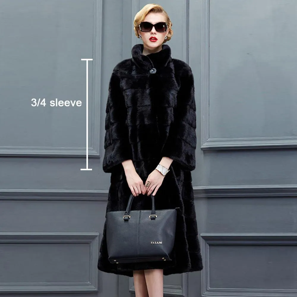 Women's Genuine Mink Fur Coat Women Long Style Fur Overcoat Female 16048