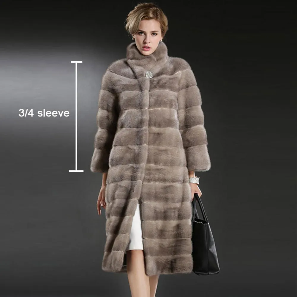 Women's Genuine Mink Fur Coat Women Long Style Fur Overcoat Female 16048