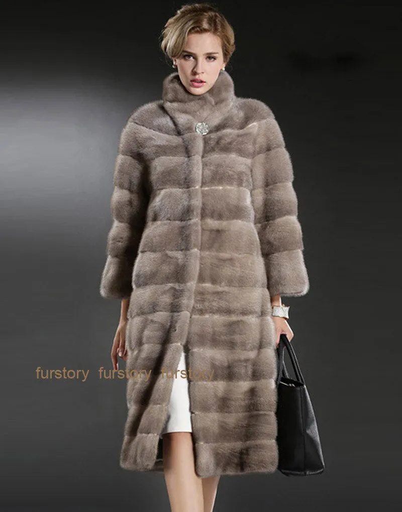 Women's Genuine Mink Fur Coat Women Long Style Fur Overcoat Female 16048