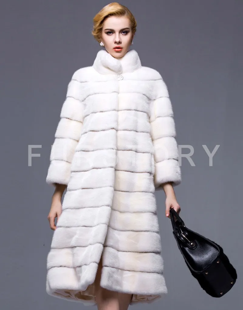 Women's Genuine Mink Fur Coat Women Long Style Fur Overcoat Female 16048