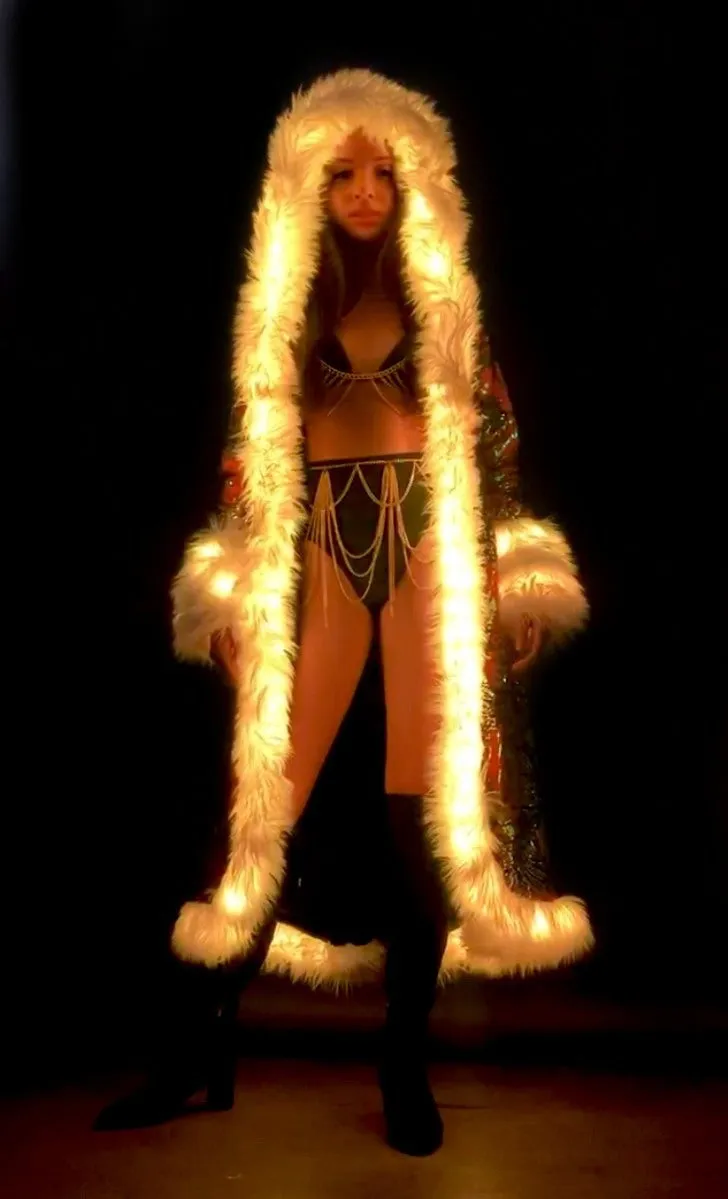 Women's LED Sequin Temptress Coat in "Ivory Gold"