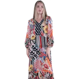 Women's Shana Apparel Silk Viscose V-Neck Dress Black Multi