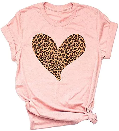 Ykomow Womens Valentine Shirts Leopard Valentine's Day T Shirt Plaid Love Heart G