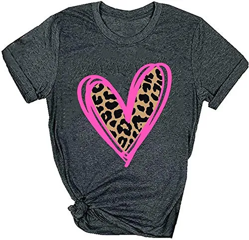 Ykomow Womens Valentine Shirts Leopard Valentine's Day T Shirt Plaid Love Heart G