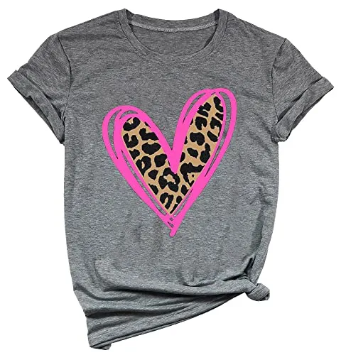 Ykomow Womens Valentine Shirts Leopard Valentine's Day T Shirt Plaid Love Heart G